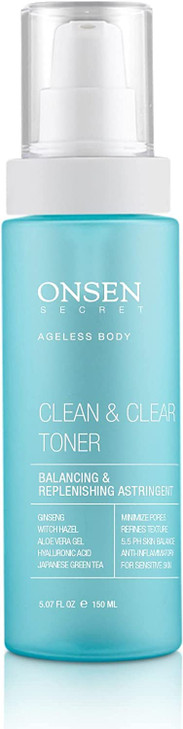 Onsen Secret Clean & Clear Face Toner - Balancing & Replenishing Astringent Daily Perfecting & Revitalizing Toner w/Witch Hazel, Aloe Vera, Green Tea