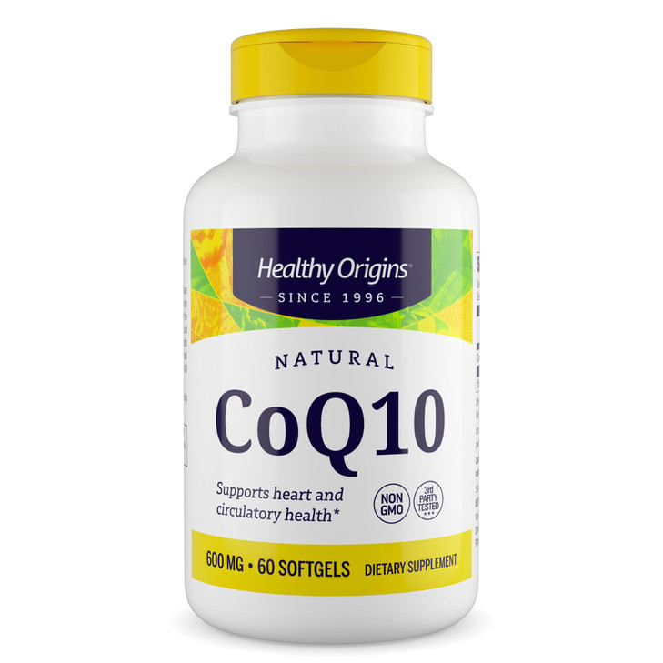 Healthy Origins® CoQ10 600 mg  Natural Trans-Isomer Ubiquinone  Yeast Fermented, Supports Heart Health & Cellular Energy  Non-GMO 60 Softgels