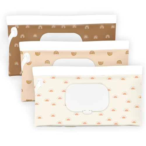 Baby Wipe Holder,Wipe Dispenser, 3-Pack Portable Refillable Wipe Container,Reusable Travel Baby Wipes Case, Waterproof and Dustproof, Wipe Holder for