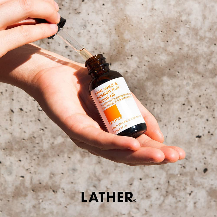 LATHER Chia Seed & Passion Fruit Face Oil - Vitamin C, E and A Boost, with Rosehip & Lavender - Lightweight & Absorbing Formula - Moisturizing for Co
