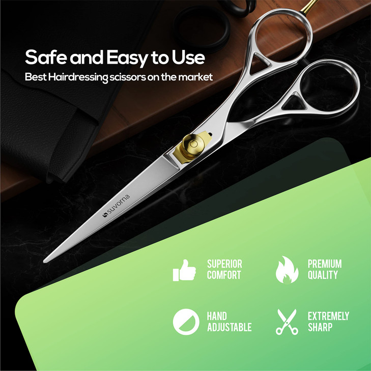 Suvorna 6" Hair Scissors Professional - Hair Shears for Women & Men - Extremely Sharp Hair Cutting Scissors to Cut Hair - Right Hand Barber Shears fo