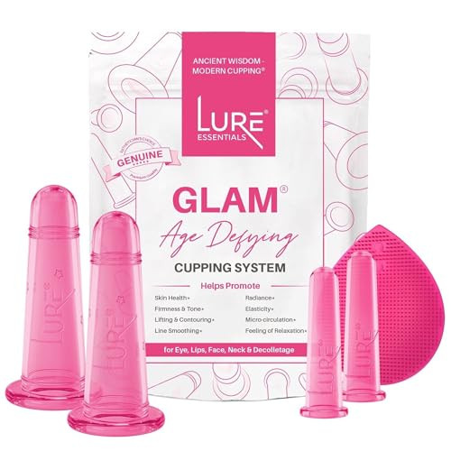 Lure Essentials Glam Facial Cupping Set (5 pc) Face Eyes Lips Cupping Set with Brush Collagen Lymphatic Massage