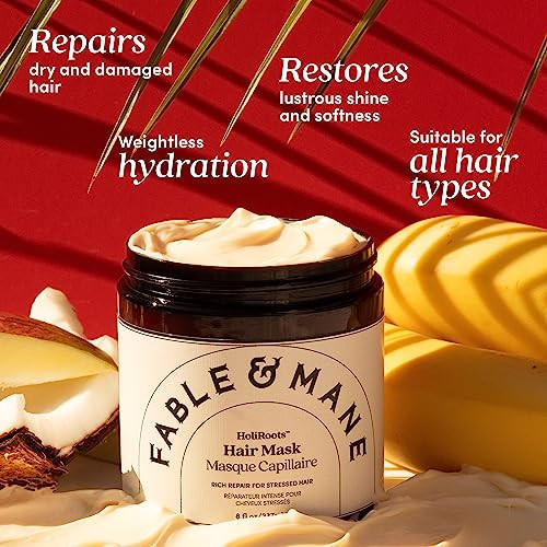 Fable & Mane Deep Moisture Repairing Hair Mask, For Frizzy, Dry, Damaged Hair. Treatment Repairs and Softens with Shea Butter and Coconut