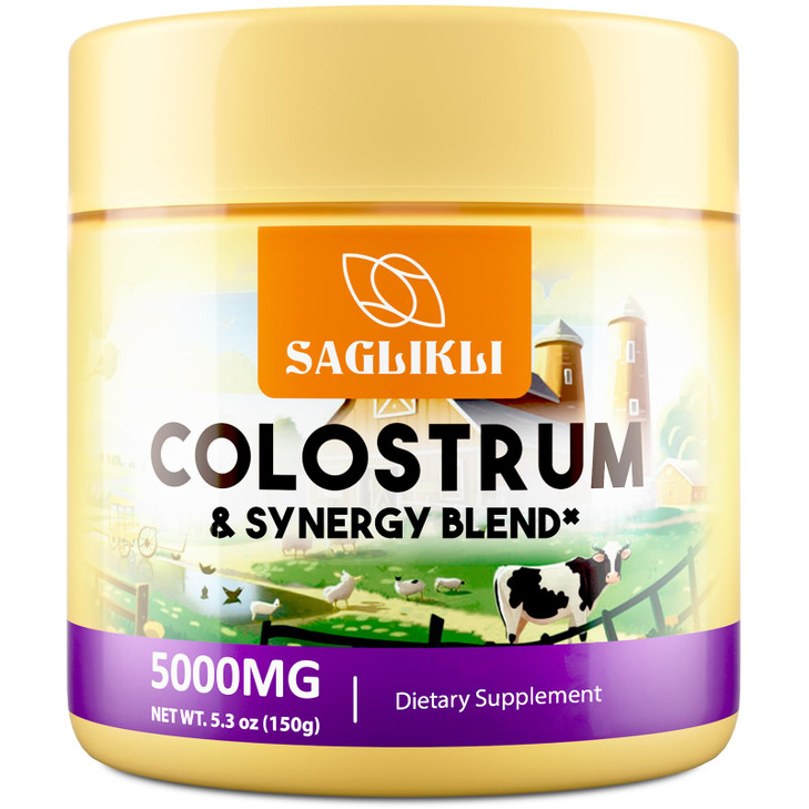 Colostrum Powder Supplement 5,000 mg, Grass-Fed Bovine Colostrum with Prebiotics, Probiotics, Lactoferrin & PRP, 30 Servings