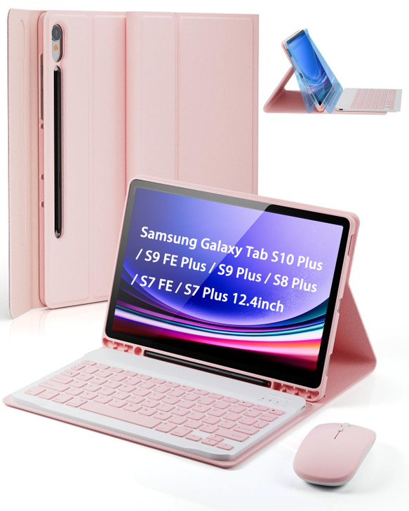 TUNKARMOR Case Keyboard for Samsung Galaxy Tab S10+ Plus / S9 FE+ Plus / S9+ Plus / S8+ Plus / S7 FE / S7+ Plus 12.4inch - Mouse and Magnetic Keyboar