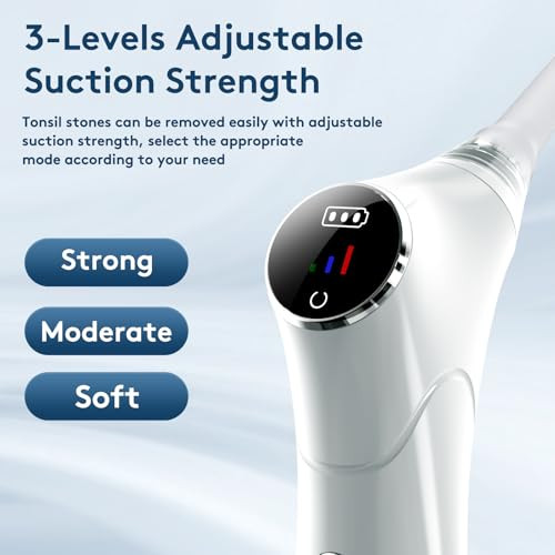Tonsil Stone Remover Kit - Electronic Tonsil Stone Vacuum with Built-in LED Light - Tonsil Stone Removal Kit with 3 Levels Suction - Instant Suction