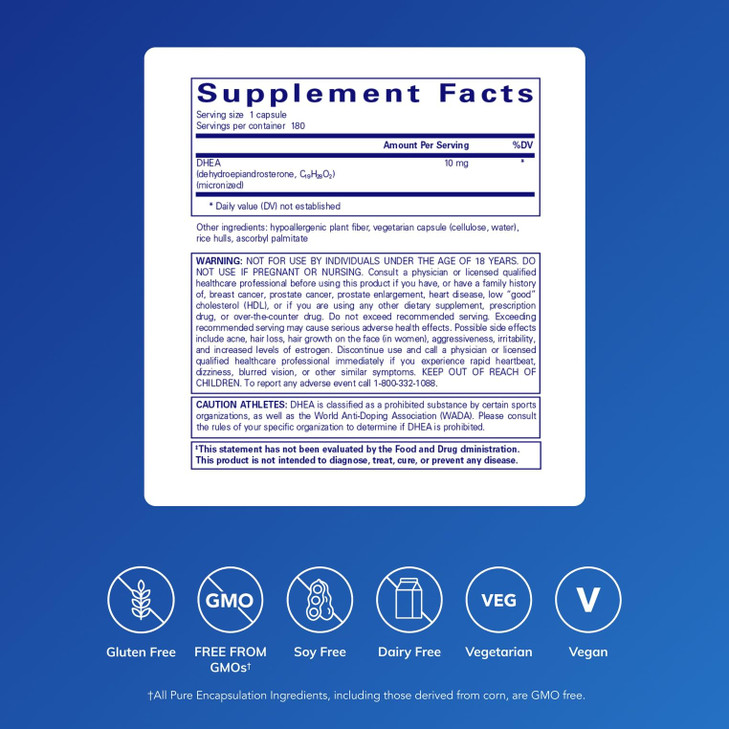 Pure Encapsulations DHEA 10 mg - Adrenal Supplement for Immune Support, Metabolism & Hormone Balance - with Micronized DHEA - 180 Capsules