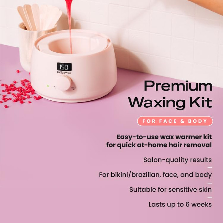KoluaWax Premium Waxing Kit for Women - Beginner Friendly - Complete Wax Kit that includes 14oz of Wax Beads, Applicator, Pre and Post Care, Suitable