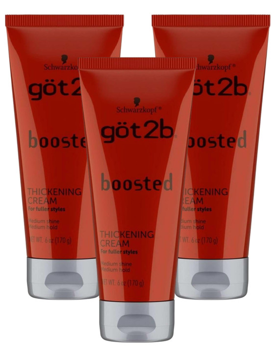 Got 2B Boosted Hair Thickening Cream for Fuller Styles, Medium Shine, Medium Hold, 6 Ounce - 3 Pack