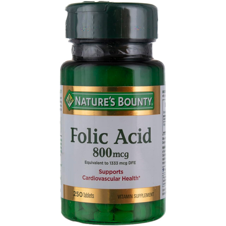 Nature's Bounty Folic Acid 800 mcg Tablets Maximum Strength 250 Count (Pack of 6)