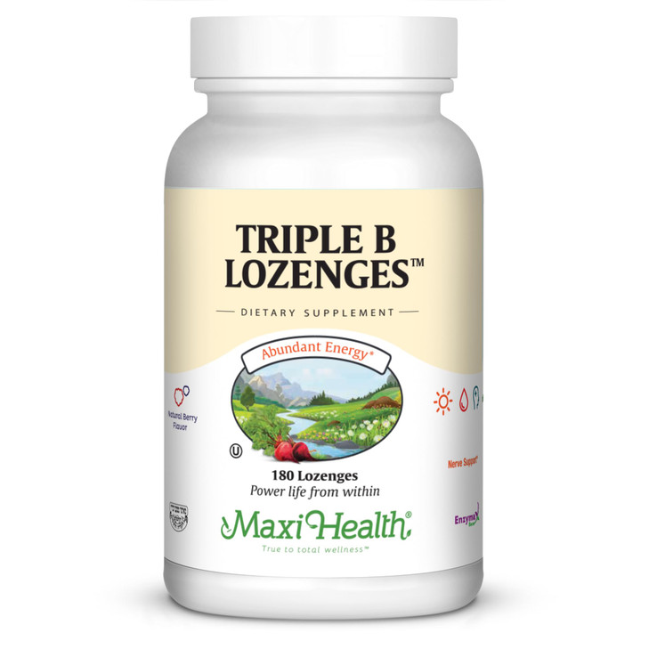 Maxi Health Triple B Lozenges - Vitamin B12 & B6 & Biotin - Strawberry Flavor - 180 Chewies - Kosher
