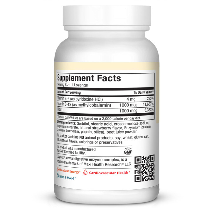 Maxi Health Triple B Lozenges - Vitamin B12 & B6 & Biotin - Strawberry Flavor - 180 Chewies - Kosher