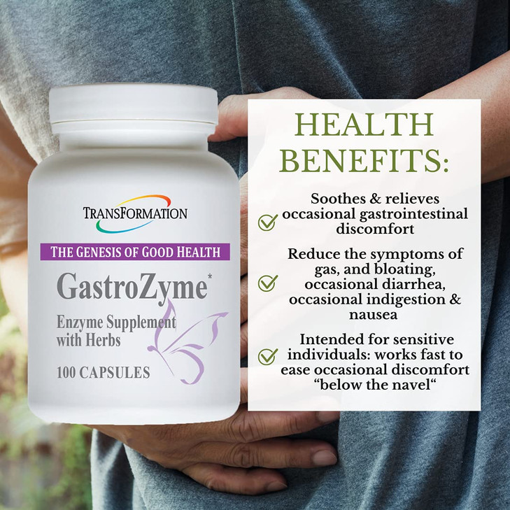 TRANSFORMATION THE GENESIS OF GOOD HEALTH - GastroZymeDigestive Supplement, Uniquely Formulated with Enzymes & Papaya Leaf, Plant Based with Herbs, S