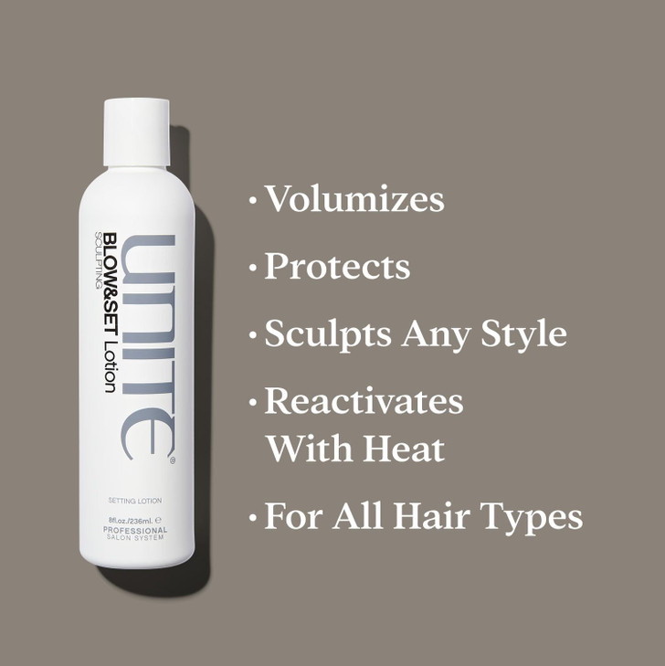 UNITE Hair - BLOW&SET Lotion - Styling Lotion for Hold, Volume, and Curl - Activates & Reactivates with Heat - Paraben-Free & UV Protection - Ideal f