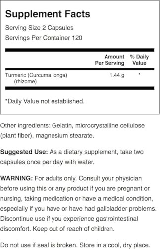 Swanson Full Spectrum Turmeric (Curcumin) - Joint Health, Digestion, Heart Health & Liver Support Supplement - Curcuma Longa Formula Promoting Memory
