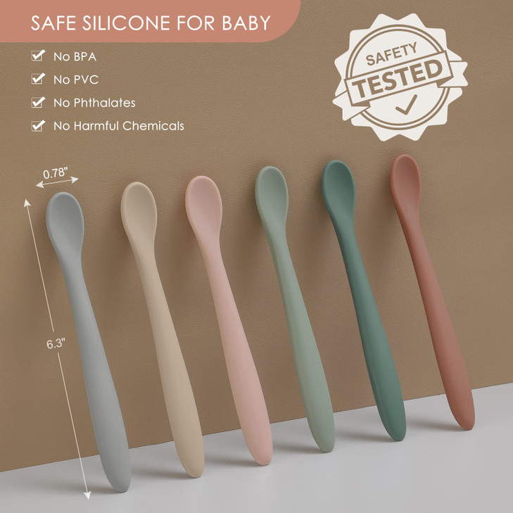 6-Piece Silicone Baby Feeding Spoons, First Stage Infant Spoons, Soft-Tip Easy on Gums I Baby Training Spoon | Infant Utensils Feeding Supplies, Dish