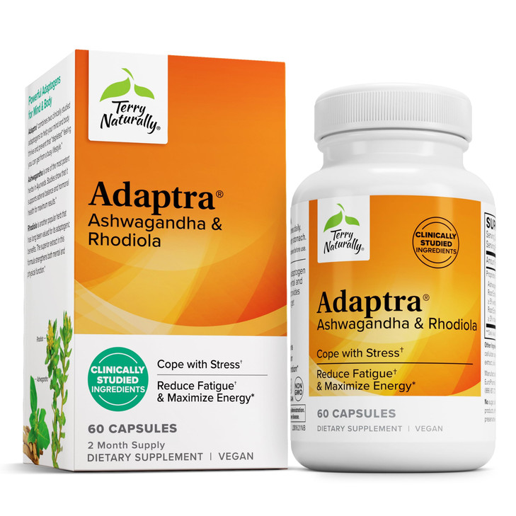 Terry Naturally Adaptra - Supplement to Support Adrenal Health - Ashwagandha Supplement with Rhodiola Rosea Extract - Herbal Supplement to Support En