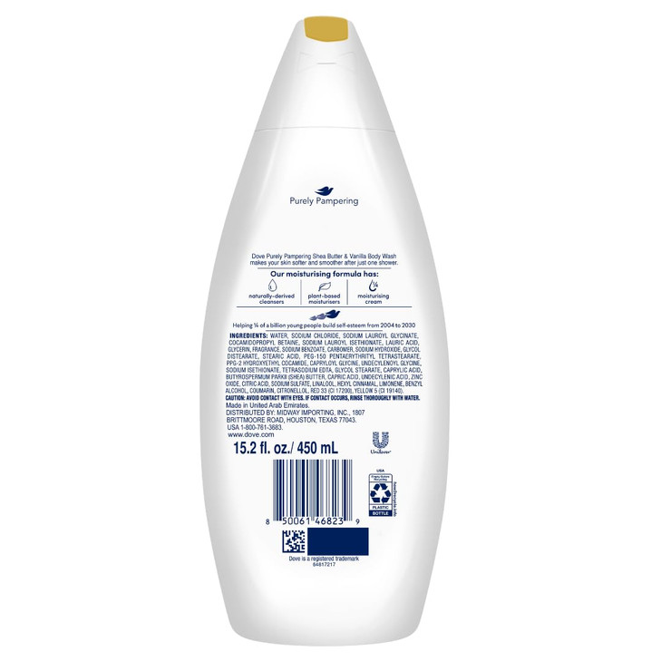 Dove Body Wash 3-Pack  Purely Pampering, Shea Butter & Warm Vanilla for Softer, Smoother Skin, 15.2 Oz Ea