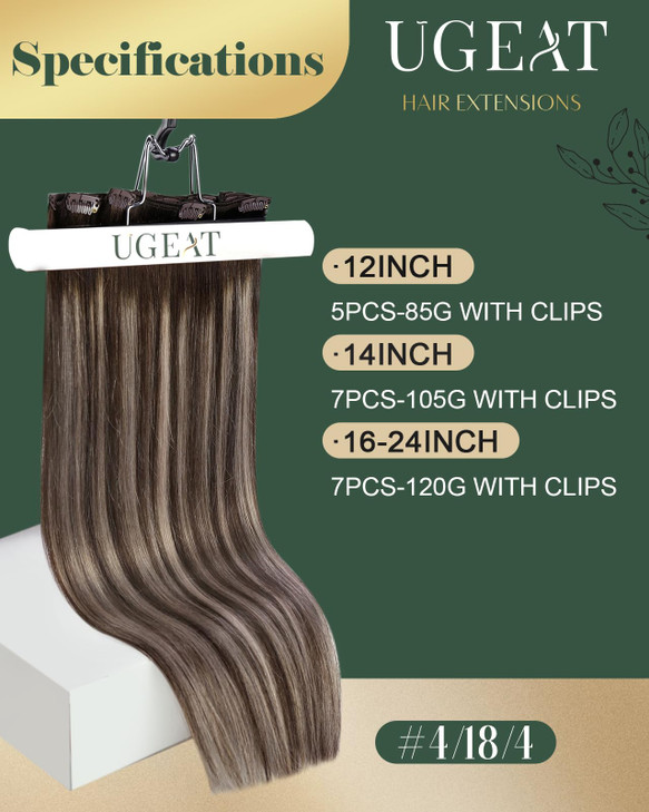 Ugeat Human Hair Clip in Extensions Brown Clip in Hair Extensions Real Human Hair Balayage Chocolate Brown Mix Ash Blonde Hair Extensions Clip ins So