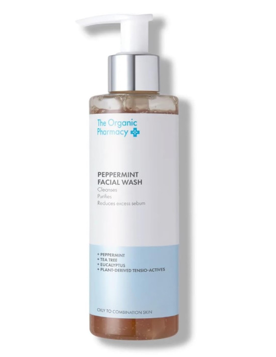 The Organic Pharmacy Peppermint Facial Wash, for Cleansing and Balancing Oily, Combination, or Blemished Skin, 6.7 Ounce / 200 ml