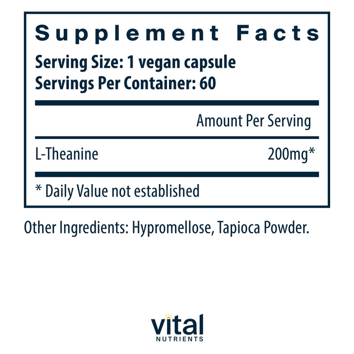 Vital Nutrients L-Theanine 200mg - Vegan Supplement - L Theanine Supplement Supports Normal Stress Levels and Cognitive Function* - Gluten, Dairy and