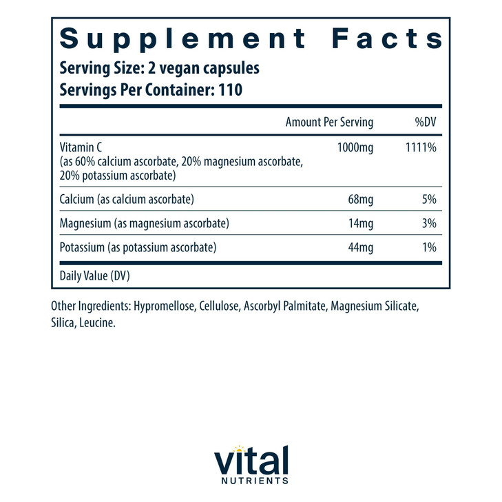 Vital Nutrients Buffered Vitamin C 500mg - Vegan Gentle Vitamin C for Sensitive Individuals* - Immune Support Supplement* - Gluten, Dairy and Soy Fre