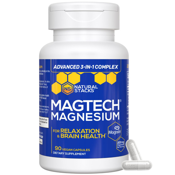 Magtein Magnesium L-Threonate, Glycinate & Taurate  200mg Chelated Magnesium Complex  MagTech Magnesium Supplement for Relaxation & Brain Health 