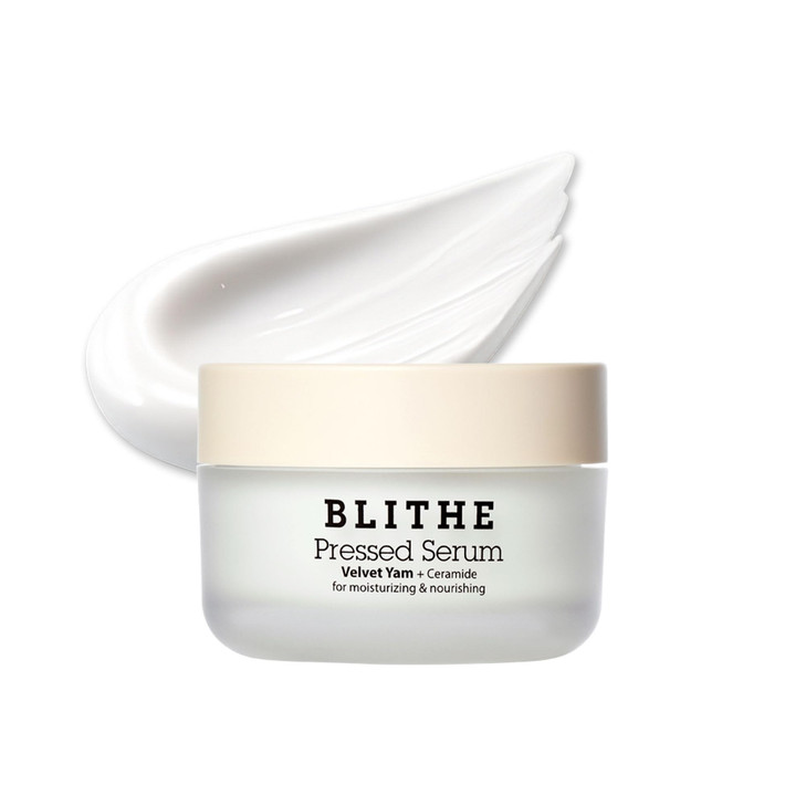 BLITHE Pressed Serum 68.79% Wild Yam Moisturizing Serum with Cream Texture for Women, Vegan Mucin Safe for Sensitive Skin, Korean Skincare 1.68 Fl Oz