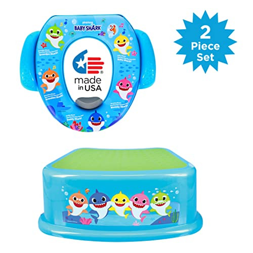 Pinkfong Baby Shark 2 Piece Essential Potty Training Set - Soft Cushion, Baby Potty Training, Safe, Easy to Clean, Step Stool