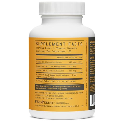 High Level K2D3, Vitamin K2 & D3 Supplement with BioPerine Black Pepper, Dual Action Complex for Heart, Bone, Immune Support, 5000 IU D3, 100 mcg K2,