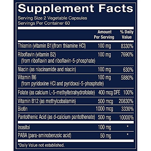 Vthrive Bioactive B-Complex - Vitamin B + Active Coenzymes for Energy Production (120 Vegetable Capsules)