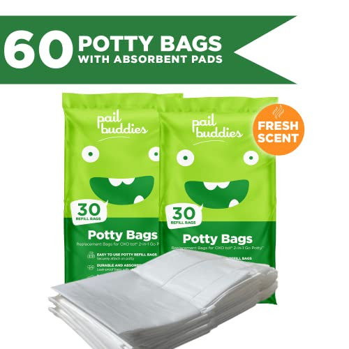 Pail Buddies 60 Refill Potty Bags: Absorbent, Disposable Liners Compatible with OXO Tot 2-in-1 Go Potty | Strong, Leak-Proof Bags Fits Most Travel Po