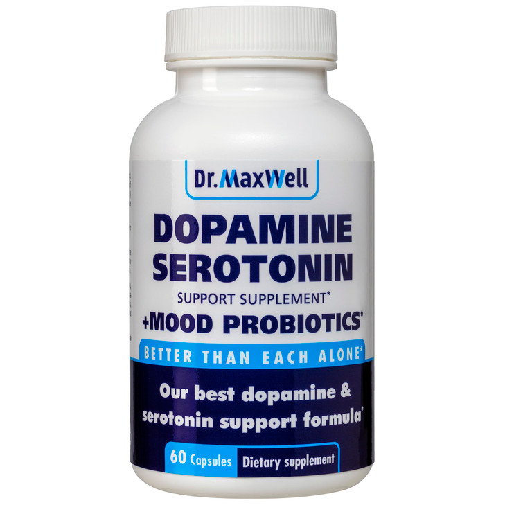 Dr. Maxwell Serotonin and Dopamine Supplements with Mood Probiotic, 5in1 Support for (1) Dopamine (2) Serotonin (3) Mood (4) Relaxation (5) Focus & B
