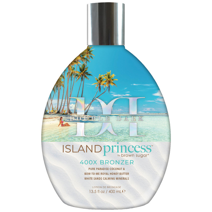 Brown Sugar Double Dark Island Princess Tanning Lotion, 400X Bronzer with Royal Honey Butter & White Sands Calming Minerals, 13.5 Fl Oz