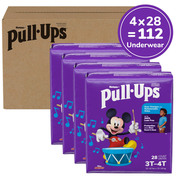 Pull-Ups Boys' Potty Training Pants, Size 3T-4T Training Underwear (32-40 lbs), 112 Count (4 Packs of 28), Packaging May Vary
