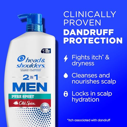 Head & Shoulders Mens Anti-Dandruff Shampoo and Conditioner with 1% Pyrithione Zinc, Old Spice Pure Sport Men's 2-in-1 Twin Pack, Shampoo for Men, 31