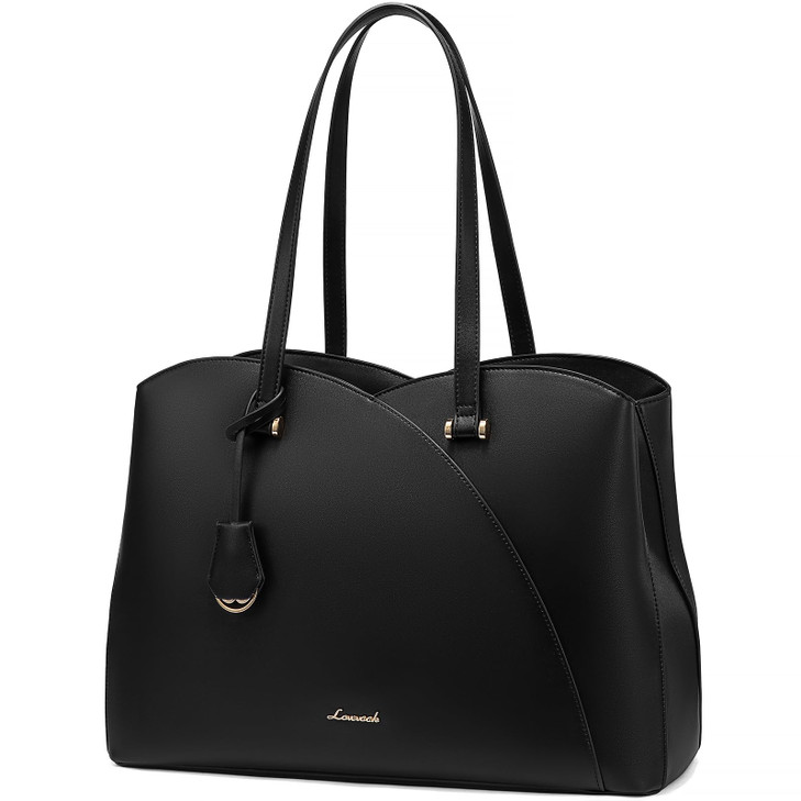 LOVEVOOK Laptop Tote Bag for Women, Work Bags Laptop Bag Teacher Tote Bag, Leather Computer Bag Large Purses Handbag Professional Briefcase, Black, F