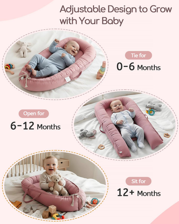 Baby Lounger - Infant Lounger for Newborn 0-24 Months, Pure Cotton Breathable Baby Nest Lounger, Newborn Essentials for Baby Boys & Girls, Portable B