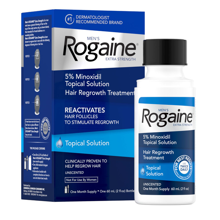 Men's Rogaine Extra Strength 5% Minoxidil Topical Solution for Hair Loss & Regrowth, Topical Treatment for Men, Unscented Minoxidil Follicle Booster