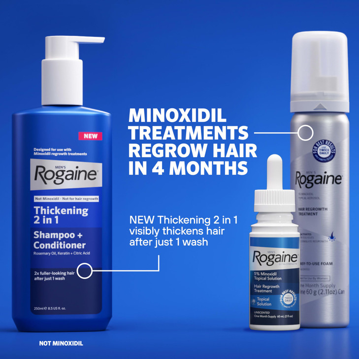 Men's Rogaine Extra Strength 5% Minoxidil Topical Solution for Hair Loss & Regrowth, Topical Treatment for Men, Unscented Minoxidil Follicle Booster