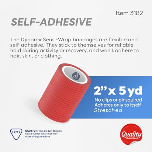 Dynarex Sensi-Wrap Self-Adhesive Bandages, 36-Pack, 2" x 5 Yards, Assorted Colors, Latex, Colored Elastic Cohesive Athletic Tape, Tattoo Grip & Vet W