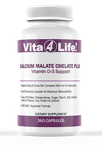 Vita4Life!® Calcium Malate + D3 Fast-Dissolve Capsules, 1200 mg Bioavailable Calcium, 800 IU Vitamin D?, Non-GMO, Gluten- & Dairy-Free (260 Count)