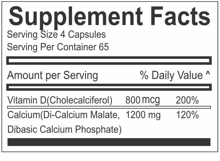 Vita4Life!® Calcium Malate + D3 Fast-Dissolve Capsules, 1200 mg Bioavailable Calcium, 800 IU Vitamin D?, Non-GMO, Gluten- & Dairy-Free (260 Count)