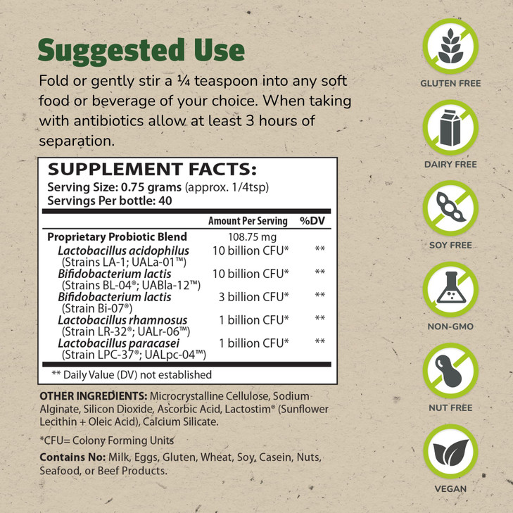 Master Supplements Granular Theralac - 1.05 oz - Multi-Strain Probiotic Powder for Optimal Gut Health - Great for Kids - Vegan, Gluten Free - 40 Serv