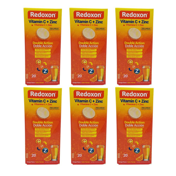 Redoxon Orange Effervescent Vitamin C with Con Zinc, 20 Tablets (6 Pack) 20 Count