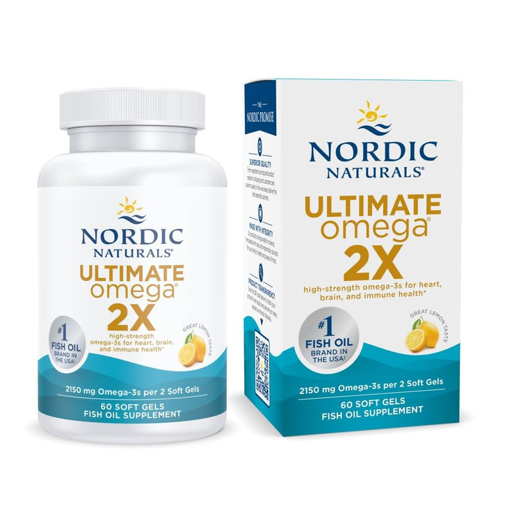 Nordic Naturals Ultimate Omega 2X, Lemon Flavor - 60 Soft Gels - 2150 mg Omega-3 - High-Potency Fish Oil with EPA & DHA - Promotes Brain & Heart Heal