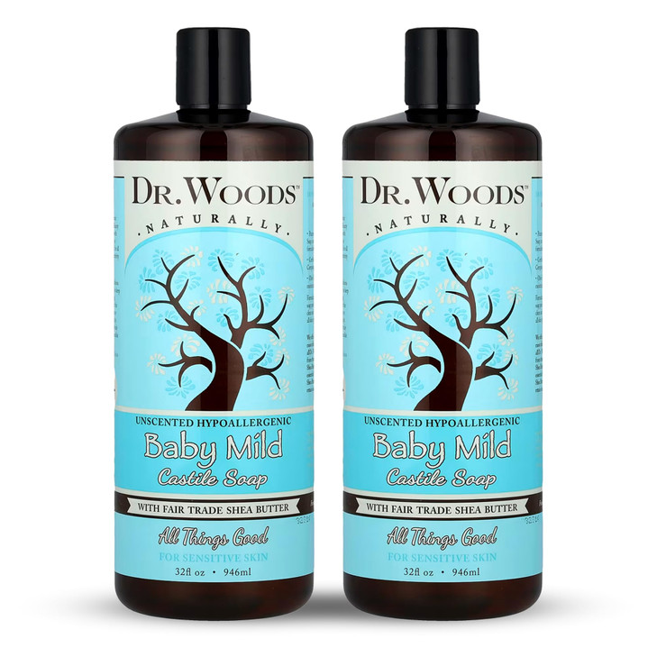 Dr. Woods Unscented Baby Mild Liquid Castile Soap - Gentle Cleanser Made with Organic Shea Butter, Natural Soap for Sensitive Skin, Paraben, Sulfate,