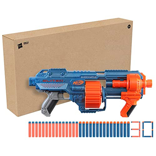 Nerf Elite 2.0 Shockwave RD-15 Blaster, 30 Nerf Darts, 15-Dart Rotating Drum, Pump-Action Slam Fire, Built-in Customising Capabilities