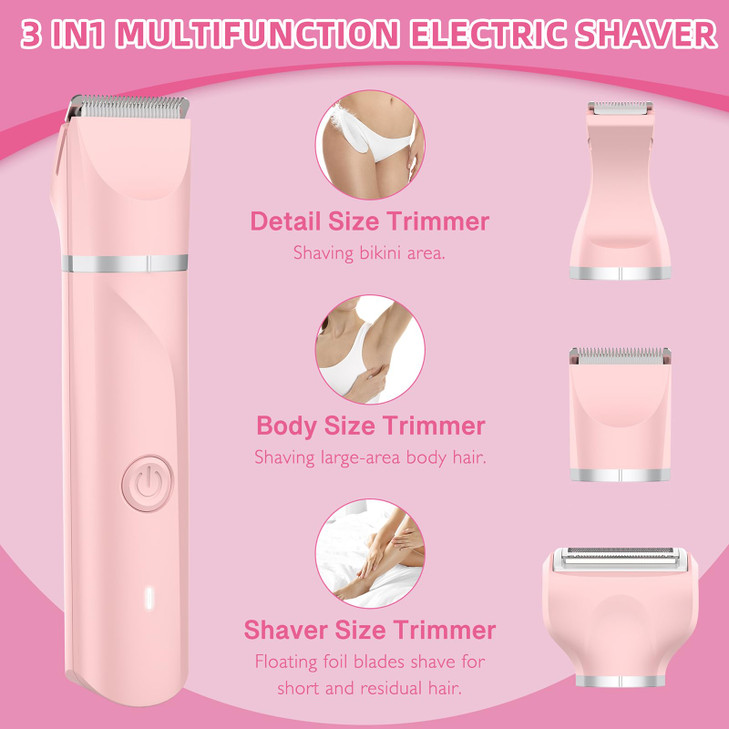 Electric Razors & Shaver for Women: 3-in-1 Rechargeable Bikini Trimmer  Painless Body Hair Remover for Ladies Pubic, Legs, Face, Underarms  Waterpr