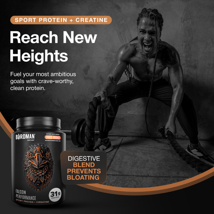 Birdman Falcon Performance Vegan Protein Powder, 31g Protein, 5g Creatine, 5g BCAA, Probiotics, Electrolytes, Pre Workout, Low Carb, Sugar Free & Dai